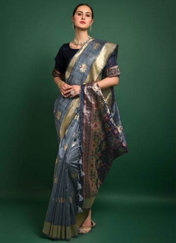 Charming Grey Patola Silk Woven Traditional Saree