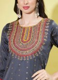 Charming Grey Silk Blend Embroidered Salwar Suit - 1