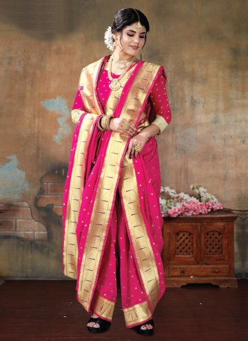 Charming Hot Pink Silk Border Traditional Saree