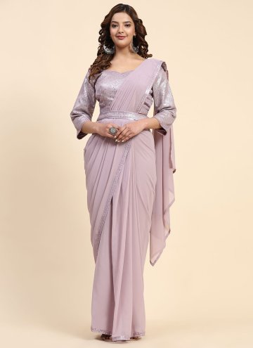 Charming Lavender Georgette Embroidered Designer Saree for Ceremonial