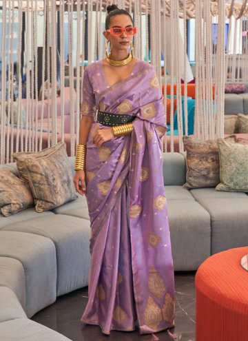 Charming Lavender Silk Woven Designer Saree for En
