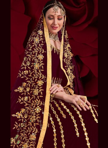 Charming Magenta Faux Georgette Embroidered Designer Anarkali Salwar Kameez for Ceremonial