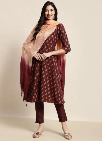 Charming Maroon Cotton  Printed Readymade Designer Salwar Suit for Festival