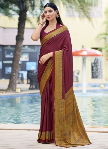 Charming Maroon Crepe Silk Printed Trendy Saree fo
