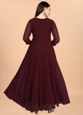 Charming Maroon Georgette Embroidered Readymade Designer Gown - 1