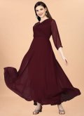 Charming Maroon Georgette Embroidered Readymade Designer Gown - 2