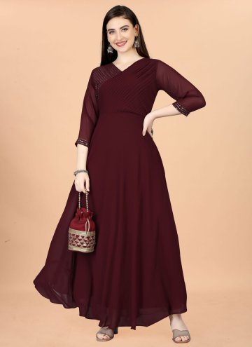 Charming Maroon Georgette Embroidered Readymade Designer Gown