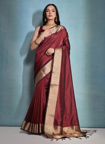 Charming Maroon Raw Silk Woven Trendy Saree