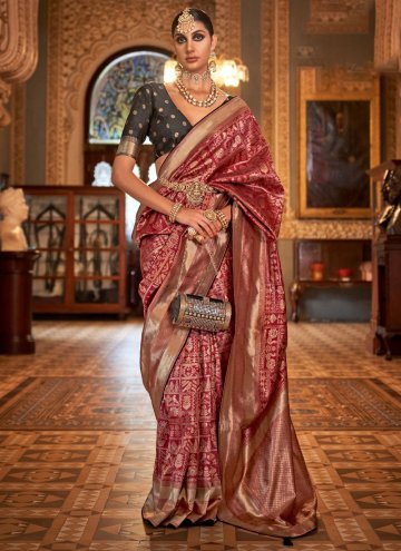 Charming Mauve Banarasi Woven Contemporary Saree f