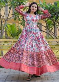 Charming Multi Colour Banarasi Jacquard Work Floor Length Gown - 2