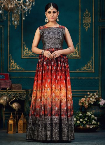 Charming Multi Colour Chinon Digital Print Designer Gown