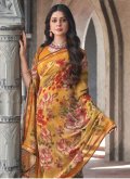 Charming Mustard Georgette Floral Print Trendy Saree for Ceremonial - 1