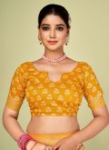 Charming Mustard Tussar Silk Printed Trendy Saree - 1