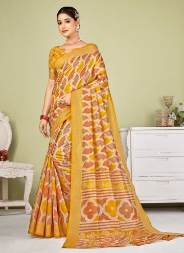 Charming Mustard Tussar Silk Printed Trendy Saree