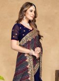 Charming Navy Blue Georgette Embroidered Classic Designer Saree - 1