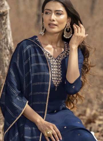 Charming Navy Blue Muslin Embroidered Salwar Suit for Ceremonial