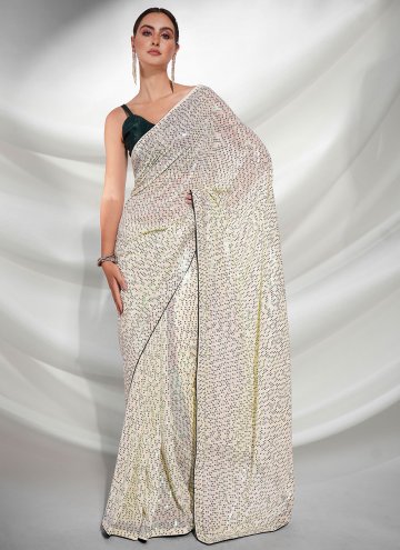 Charming Off White Georgette Embroidered Trendy Saree