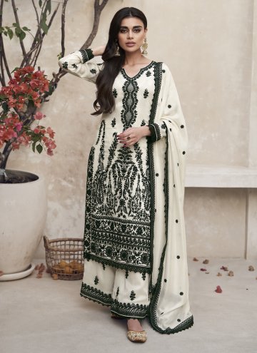Charming Off White Silk Embroidered Salwar Suit fo