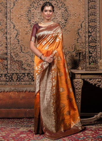 Charming Orange Banarasi Woven Trendy Saree for Ce