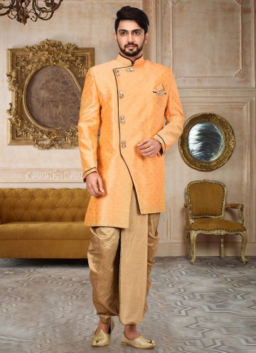 Charming Orange Cotton  Zari Work Indo Western Sherwani