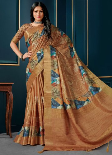 Charming Orange Silk Digital Print Classic Designer Saree for Ceremonial