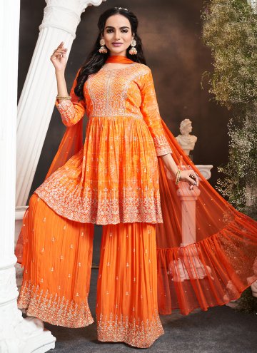 Charming Orange Silk Embroidered Salwar Suit for Ceremonial