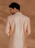 Charming Peach Fancy Fabric Embroidered Indo Western Sherwani for Engagement - 1
