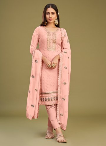 Charming Peach Georgette Embroidered Trendy Salwar