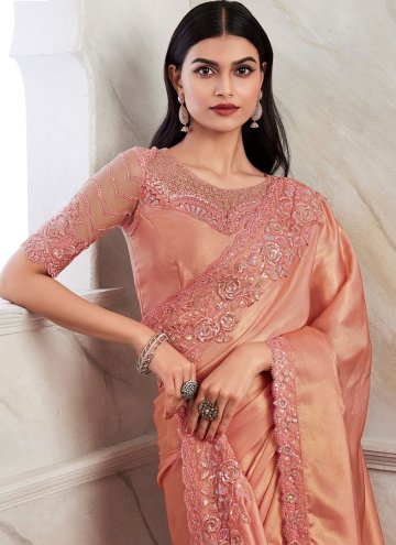 Charming Peach Shimmer Border Classic Designer Saree for Ceremonial