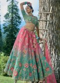 Charming Pink and Sea Green Silk Embroidered Designer Lehenga Choli - 1
