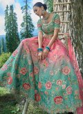 Charming Pink and Sea Green Silk Embroidered Designer Lehenga Choli - 2