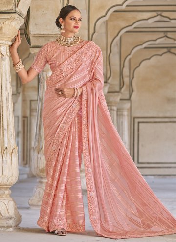 Charming Pink Fancy Fabric Embroidered Classic Designer Saree for Ceremonial