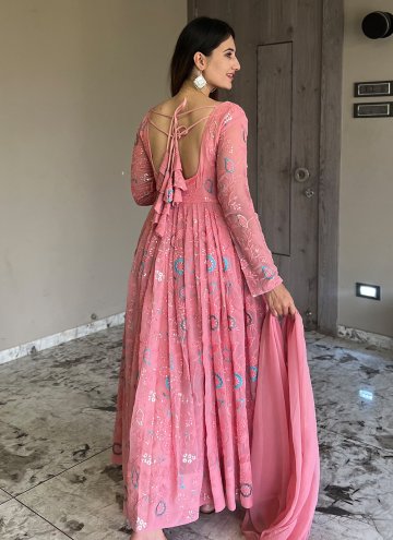 Charming Pink Faux Georgette Embroidered Anarkali Salwar Kameez for Ceremonial