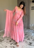Charming Pink Faux Georgette Embroidered Anarkali Salwar Kameez for Ceremonial - 2