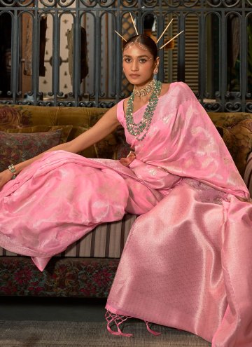 Charming Pink Handloom Silk Woven Designer Saree