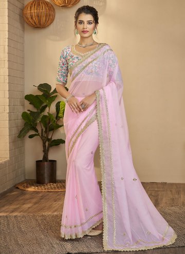 Charming Pink Organza Thread Classic Designer Saree for Ceremonial
