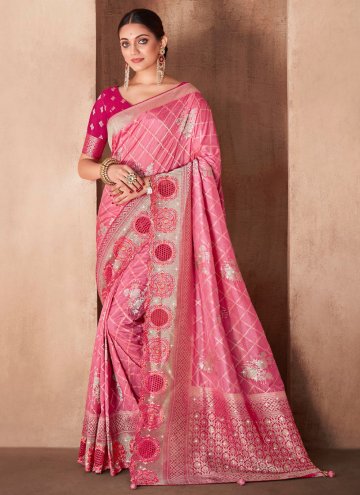 Charming Pink Silk Border Trendy Saree for Ceremon