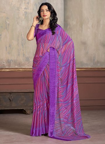 Charming Printed Chiffon Purple Trendy Saree