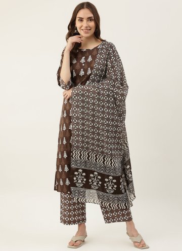 Charming Printed Cotton  Brown Salwar Suit