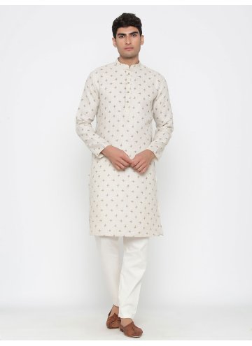 Charming Printed Cotton Satin Off White Kurta Pyjama