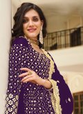 Charming Purple Georgette Embroidered Trendy Salwar Kameez - 1