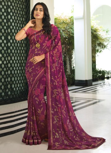 Charming Purple Georgette Lace Casual Saree