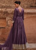 Charming Purple Jacquard Silk Embroidered Designer Gown - 1