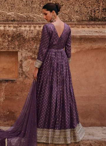 Charming Purple Jacquard Silk Embroidered Designer Gown