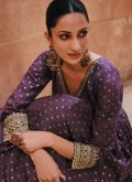 Charming Purple Jacquard Silk Embroidered Designer Gown - 2