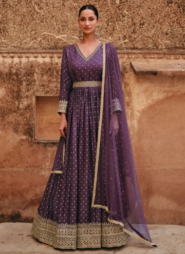 Charming Purple Jacquard Silk Embroidered Designer