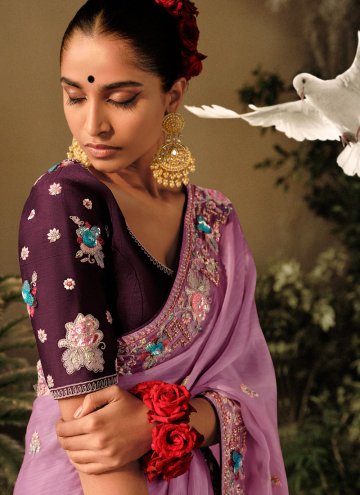 Charming Purple Silk Embroidered Trendy Saree