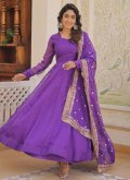 Charming Purple Silk Plain Work Gown for Ceremonial - 1