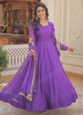 Charming Purple Silk Plain Work Gown for Ceremonial - 2