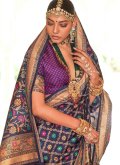 Charming Purple Silk Print Classic Designer Saree - 1